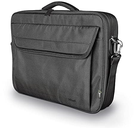 Trust Atlanta Laptop Ökotasche aus Recyceltem Material bis 15,6 Zoll, Nachhaltige Tasche mit Schultergurt und Taschen zur Aufbewahrung, für Reisen, Business, Büro, Schule - Schwarz