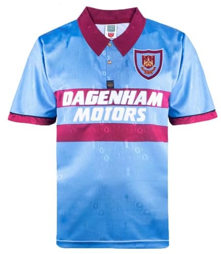 Score Draw West Ham United 1995 Away Centenary Retro Shirt Sky/Claret Large Polyester
