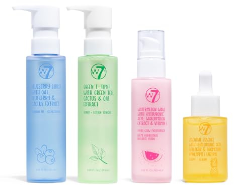 W7 - Set confezione regalo base Skin Refresh - Crema idratante viso, gel detergente, tonico e siero - Cosmetici naturali per la cura della pelle