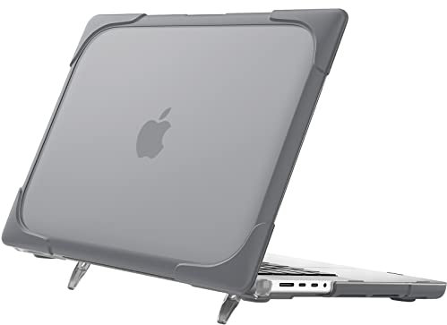 ProCase for MacBook Pro 14 inch Case 2023 2022 2021 M3 A2918 A2992 M2 A2779 M1 A2442 with Pro/Max Chip, Heavy Duty Hard Shell Dual Layer Protective Cover with Fold Kickstand -Grey