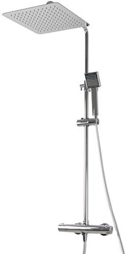 PaulGurkes Aufputz Regendusche Thermostatarmatur eckiger Duschkopf Duschsystem Handbrause 30cm Kopfbrause Duscharmatur Thermostat Armatur Wandmontage Höhenverstellbar Duschstange 2-Wege Dusche