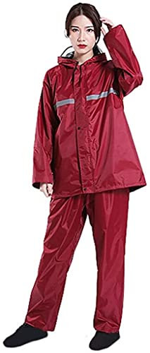 LGESR Mit Kapuze Regenmantel Jacke Reflektierende Regenmantel Regen Hosen Split Anzug Oxford Tuch Outdoor Reitsport Rainmantel for Radfahren Camping Wandern Reise (Color : Rot, Size : XXL)