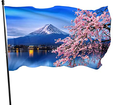 Flaggen und Fahnen für Hinterhof Party Heimdekoration Flagge 90x150 cm Gartenflagge Lustige Flagge Landschaft Motiv Gartenparty Deko Flaggen mit Japan Landschaft Kirschblüte-Muster Garten Banner