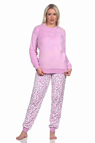 Normann Damen Langarm Schlafanzug Pyjama mit Bündchen aus Coralfleece im Animal Look