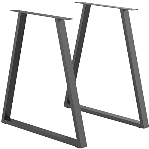HOMCOM Conjunto de 2 Patas para Mesa Industrial 70x5x72 cm Patas de Muebles de Acero para Soporte con Base de Protectoras y Tornillos Negro