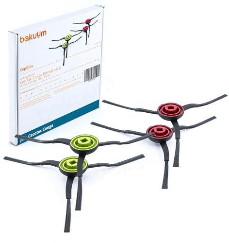 BAKUUM Pack 4 cepillos, escobillas laterales, para Cecotec Conga Series Eternal Laser (Xtreme, Vital, Max, Pet y Ultimate). Pack repuestos y accesorios para robot aspirador
