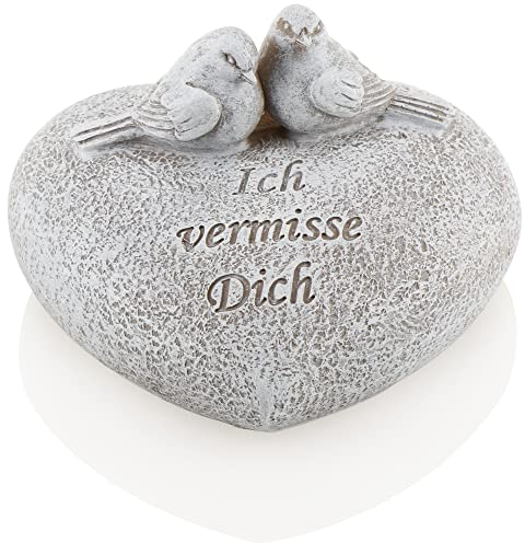 com-four® cœur de décoration de Tombe, Pierre commémorative en Forme de cœur avec Oiseaux et Inscription, décoration de Tombe résistante aux intempéries