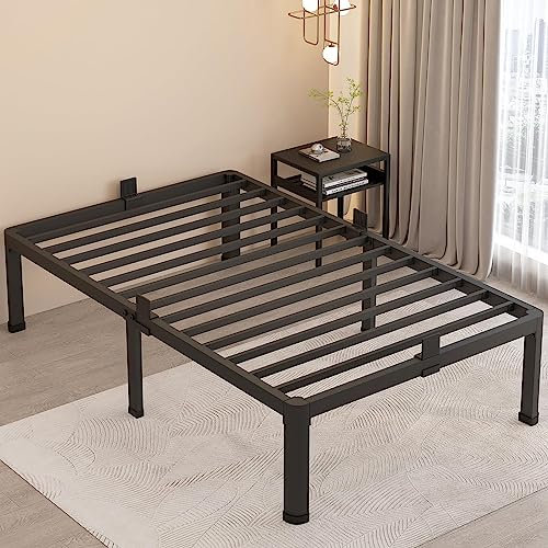 MAF 45,7 cm Doppelbettrahmen mit runden Eckbeinen, Matratzenschieber, kein Boxspringbett erforderlich, robuster Metall-Plattform-Bettgestell, Unterbett-Stauraum, 1360 kg Stahllattenstütze