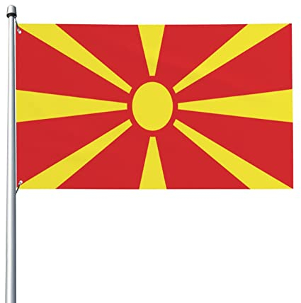 Flagge von Nordmazedonien, dekorative Flaggen für den Außenbereich, 3 x 1,5 m, Rasen, Balkon, Veranda, Party, geeignet für jedes Wetter im Freien
