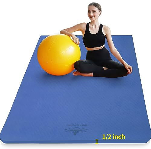 Hatha Yoga Große TPE-Yogamatte, 1,8 x 1,27 x 1,27 cm, extra dick, rutschfest, für Yoga, Pilates und Training zu Hause, Blau