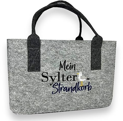 BUSDUGA 4306 Filztasche Sylter Strandkorb grau, 40x26x26cm, faltbare Einkaufstasche Shopper Sylt Maritim