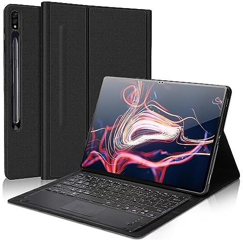 Bueuwe Tastatur Hülle mit Touchpad für Samsung Galaxy Tab S10 Ultra/Tab S9 Ultra 14.6 Zoll 2023,Hintergrundbeleuchtete Magnetisch Abnehmbare Kabellose QWERTZ Tastatur Und PU Leder Schützhülle