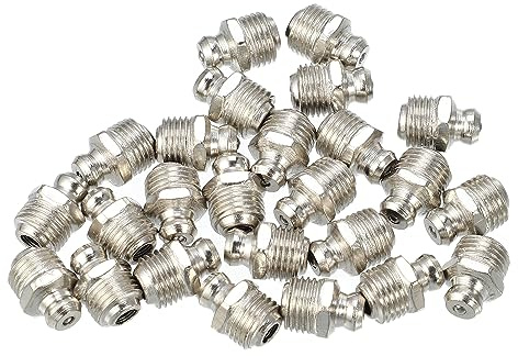 QUARKZMAN 25 Stück Schmiernippel M10x1 Kegelnippel 180° Gerade Silber | Für Fettpressen, Lagergehäuse, Schmierung, 11x10x15mm, Geeignet Für Auto LKW Industrie, Kugelsperre, Temperaturbeständig