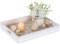 Hanobe Decorative Serving Tray White: Coffee Table with Handles for Ottoman Centerpiece Decor - Rectangular Rustic Floral Boho Wooden for Living Room Bathroom Counter
