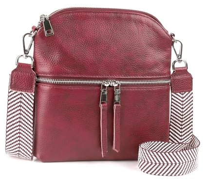befen Kleine Umhängetasche aus echtem Leder für Damen, Reisetasche, leicht, mit verstellbarem Schultergurt, B01 Vintage Weinrot