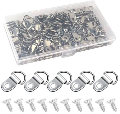 100 Pcs D Rings for Picture Hanging, D Rings, D Ring, D Ring Picture Hangers & 100 Pcs Screws Picture Hangers Hooks Kit for Hanging Photo Frames Wall Decorations Art Gallery