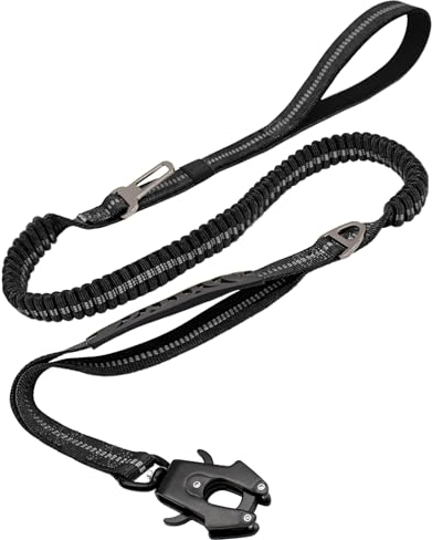 Furry friends Taktische Hundeleine, 1.3m-1.9m Bungee Reflektierend Hundeleine mit 2 Gepolsterten Griff, Starke Elastische Ruckdämpfer Führleine für Große, Mittleregroße Hunde, Schwarz