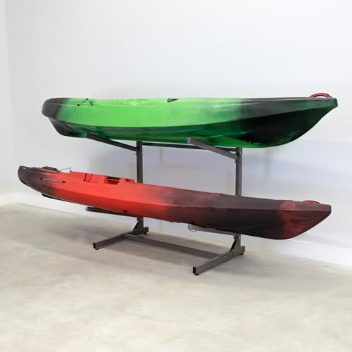 Teal Triangle Freistehendes Kajak Lagerregal - Lagerregal für 2 Kajaks oder Kanus - Premium Kajak Ständer für Outdoor & Indoor - Verstellbarer Kajakhalter und Kanu Aufbewahrungsständer