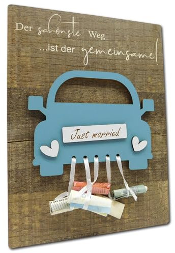 Personalisierbares Geldgeschenk für Hochzeit I Originelles Auto als Hochzeitsgeschenk aus Holz I Hochzeitsgeschenke I Geldgeschenke I Geldverpackung I Geschenk I Geld von Herzen verschenken (BLAU)