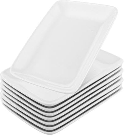 LDXDRU Lot de 8 assiettes rectangulaires en porcelaine blanche - Petit plateau de service pour buffets, gâteaux, desserts, viandes, antipasti, sushis, salade, plat - 23 x 14 x 2,8 cm