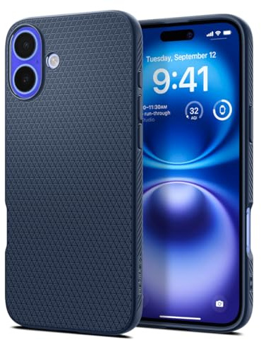 Spigen für iPhone 16 Plus Hülle [rutschfest] Liquid Air Case Handyhülle Schutzhülle Cover Dünn Slim -Navy Blue