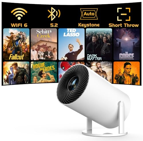 [Electronic Focus with Short Throw] PANSEBA Mini Projector with WiFi 6 and Bluetooth, Auto Keystone Outdoor Movie Projector, Big Screen Home Portable Projector for Phone/TV Stick/Laptop/HDMI