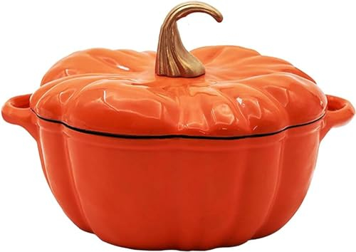 Pumpkin Casserole Dish Enameled Cast Iron Pumpkin Casserole Pot With Lid Dutch Oven Non Stick Pan Pumpkin Stew Soup Stock Pot(Color:Orange)