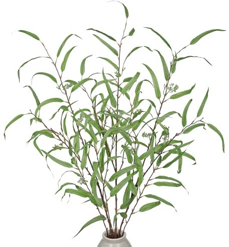 Arborus 3 STK Künstlicher Eukalyptus 113 cm Lang Kunstzweige für Bodenvase Künstliche Zweige wie Echt Deko Eukalyptusblätter Künstliche Eukalyptuszweige für Vase Tisch Deko Boden Deko im Zimmer