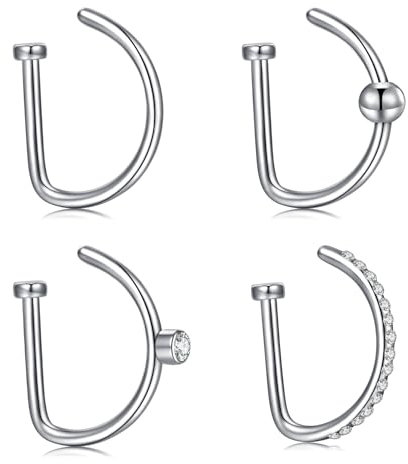 AVYRING Faux anneaux de nez, en acier inoxydable, 18 g, anneau de nez, septum, non percé, piercing de nez à clip, Acier inoxydable