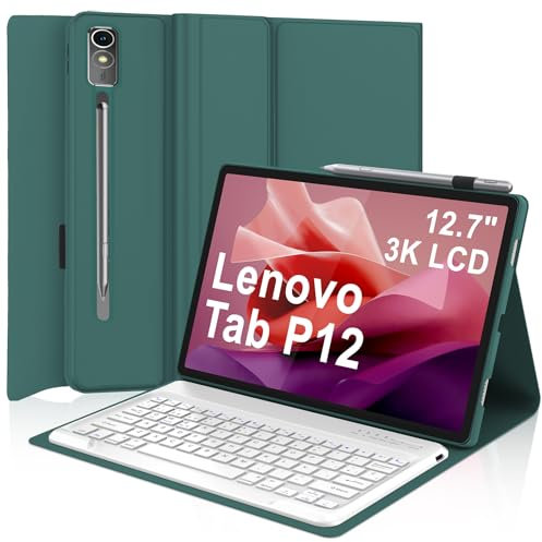 IVEOPPE Lenovo Tab P12 12.7 Teclado Español - Funda Teclado Bluetooth Magnético Desmontable para Tablet Lenovo Tab P12 2023 12.7 Pulgadas TB370FU, Verde Oscuro