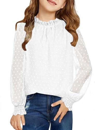 Arshiner Girls Long Sleeve Blouse Chiffon Shirt 12-13 Years White