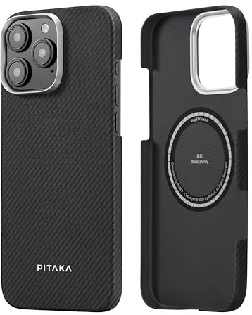 PITAKA Magnetic Case for iPhone 16 Pro Lightweight and Thin Aramid Fibre Protective Case with Premium Texture and Frameless Feel [MagEZ Case 5-Ultra Slim] Black/Grey