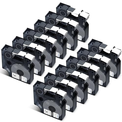 Cruxer 12 Pack Compatible for Rhino A18055 18055 S0718300 12mm Heat Shrink Tube Black on White Label Tape 1/2 1.5m Replacement for Label Writer Rhino 1000 3000 4200 5000 5200 Marker