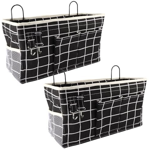 Miawtro 2 Stücke Hängende Betttaschen, Hochwertige Baumwolle und Leinen Hänge Organizer, Babybett Organizer mit Großem Fassungsvermögen, Geeignet für Hochbetten, Kinderbetten, Krankenhausbetten