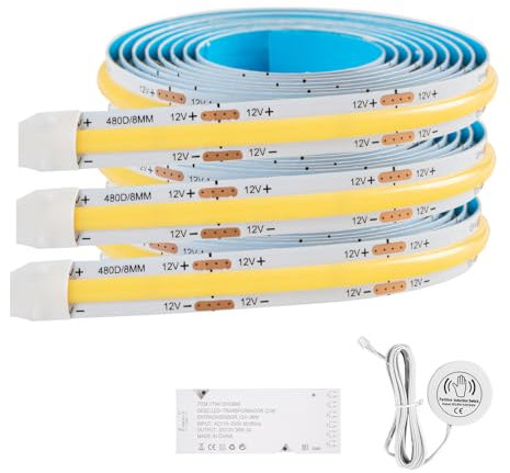 Ruiqas 3pcs 1M Ruban LED COB Détecteur Autocollante LED Bande Lumineuse Capteur de Corps Blanc Chaud avec Balayette pour Cour, Porche, Fêtes, Festivités