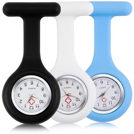 Caybats 3PCS Montre à Gousset pour Infirmières en Silicone avec Broche, Montre Gousset en Silicone, Précises, Facile à Lire, Design Détachable pour Stérilisation, Idéales pour Professionnels de Santé