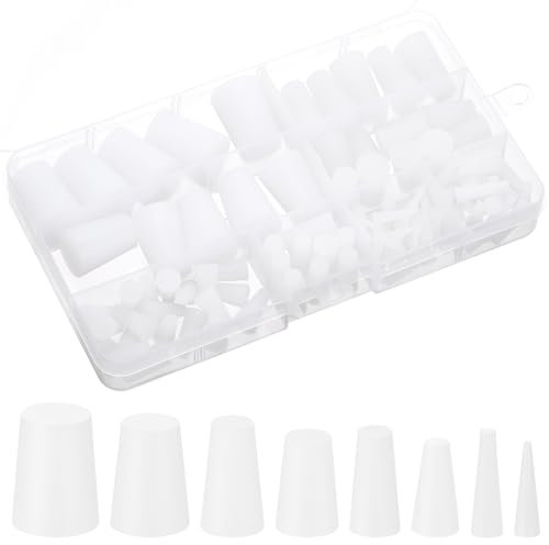 Zocipro 110 Stück Gummistopfen Konisch, Weiß Silikon Gummi Sortiment Set, Vollgummistopfen Stopfen, Silikonstopfen Kegellochstopfen, Laborgummistopfen, Rohrtankflasche, Steckdichtstopfen
