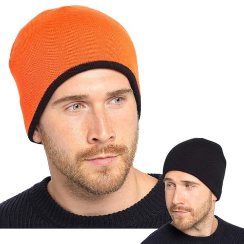 A2Z Mens Reversible Beanie Hat Lightweight Winter Outdoor Fashion Style | Stretchy Cap With Breathable Feel For Indoor Use And Bright Neon Visibility