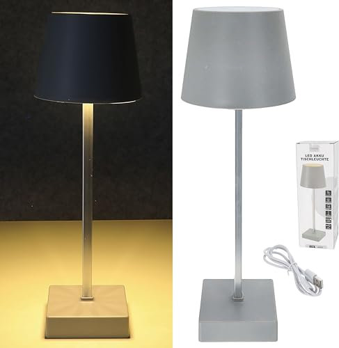 Cepewa LED Tischleuchte | hellgrau 17 LEDs 8,5x32cm ABS PS | Touchfunktion USB akkubetrieben warmweiß | 3 Helligkeitsstufen 35 Lumen (1x Tischleuchte hellgrau 32cm)