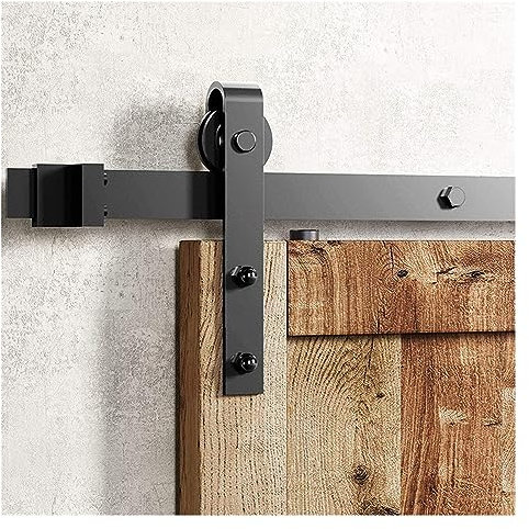 Binario per Porta Scorrevole, Hardware for porta del fienile scorrevole for carichi pesanti a forma di J, kit hardware for porta del fienile sospeso su binario, binario scorrevole nero for porta singo