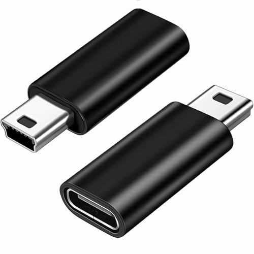 TECHZOCO Adaptador USB C Hembra a Mini USB Macho, Conversor USB Tipo C a Mini USB macho, Apto para Reproductor MP3, Cámaras Digitales, GPS, Discos Duros Portátiles, Máquina Digital Box y más, 1 Unidad