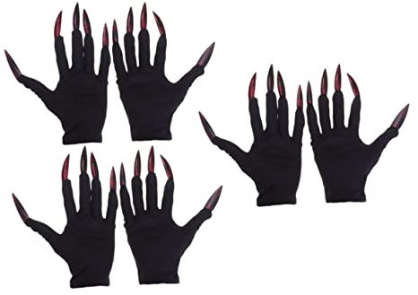 Holibanna 5sets Red Ghost Nail Halloween Gloves with Nails Tulle Gloves Sheer Gloves Halloween Witch Gloves Opera Gloves Halloween Scary Gloves Skeleton Glove Black Cleanse 3pairs*5