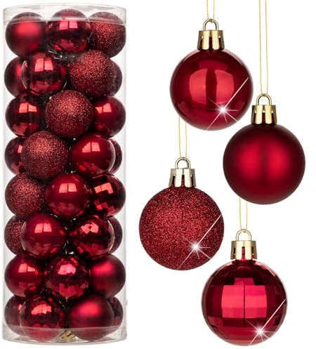 4CM Weihnachtsdeko Weihnachtskugeln, 40 Stücke Bruchsiche Christbaumkugeln Ornamente Weinrot Weihnachtsbaumschmuck für Weihnachtsbaum Christbaumkugeln Weihnachtsdekoration Kugeln