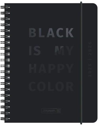 BRUNNEN Schülerkalender (2025/2026) Black, 2 Seiten = 1 Woche, A6, 208 Seiten, Papier-Einband, schwarz