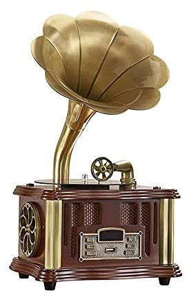 WDWDW Plattenspieler Grammophon Phonograph Plattenspieler Drahtloser Lautsprecher mit Aux-in FM Radio USB Port für Flash Drive Grammophon