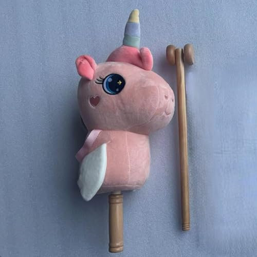 FUNLIO Cheval Bâton Interactif pour Enfants dès 3 Ans, Hobby Horse avec Sons Réalistes (Hennissement & Galop), Roues en Bois, Tête en Peluche Douce, Jouet Créatif pour Hobby Horsing – Rosa