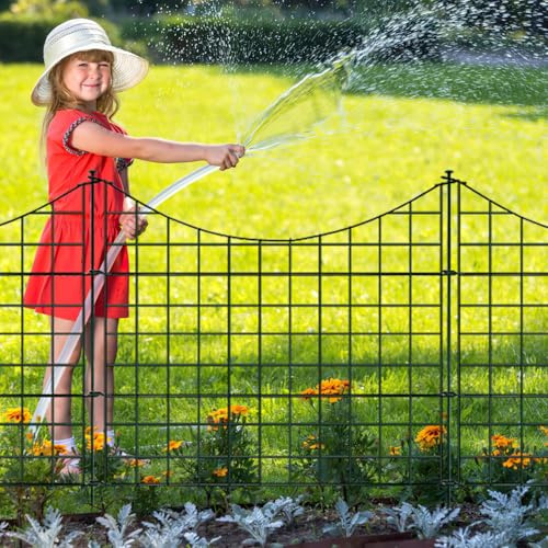 Jaxguom Teichzaun Gartenzaun Steckzaun Komplettset Metall 15 Zaunelemente Länge 11,25 m, Inkl 18 Befestigungsstäbe, Hundezaun, Gitterzaun Set für Tierbarriere (Unterbogen,Grün)