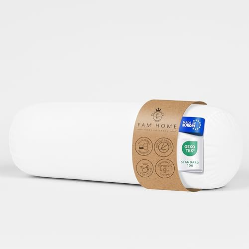 FAM Home Nackenrolle 21 x 90 cm für 2 Personen - Orthopädisch, Atmungsaktiv, Waschbar, mit Hohlfasern aus Recyceltem Polyester, Hotelqualität, Weich