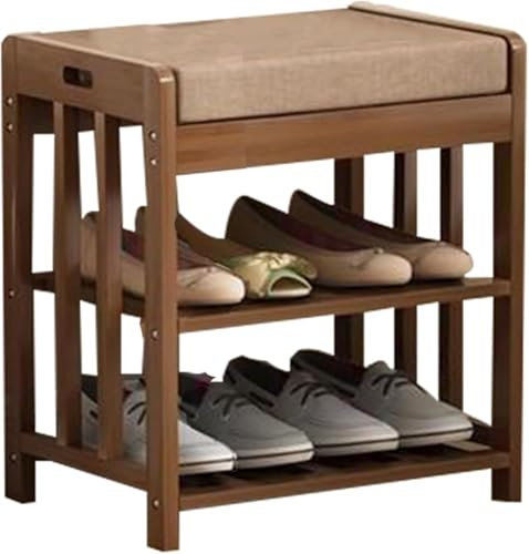 Schuhbank, Eingangsbank mit Stauraum, Bambus-Schuhregalbank mit gepolstertem Sitz, Schuh-Organizer für Eingangsbereich und Schlafzimmer, M (Größe: 50 x 30 x 50 cm)