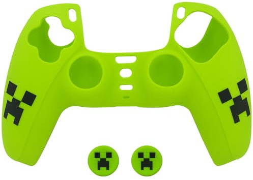 Cover Controller PS5 in Silicone con 2 Grips – Custodia Antiurto con Coprilevette – Compatibile con PS5 – Protezione Controller Gaming – Design Ergonomico Antiscivolo (Verde Creeper)